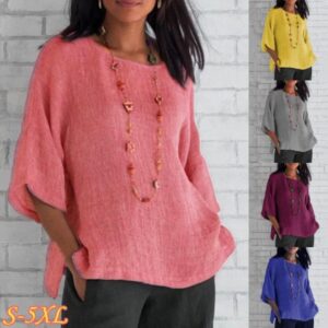 Women's 2025 Fashion Tops Three-quarters Length Sleeve Business Casual Blouses Summer Tees Shirts