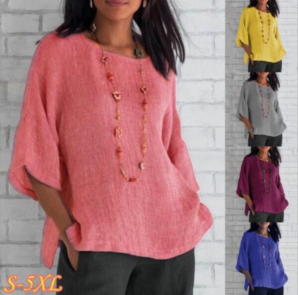 Women's 2025 Fashion Tops Three-quarters Length Sleeve Business Casual Blouses Summer Tees Shirts