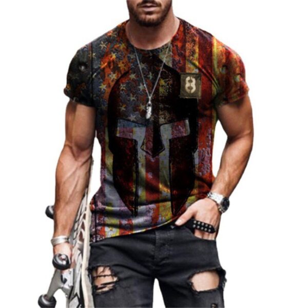 Star Flag Print Retro Round Neck Pullover Short Sleeves - Image 3