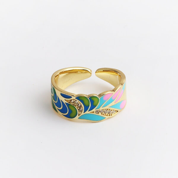Wide Blue Leaf Slate Pattern Ring - Image 7