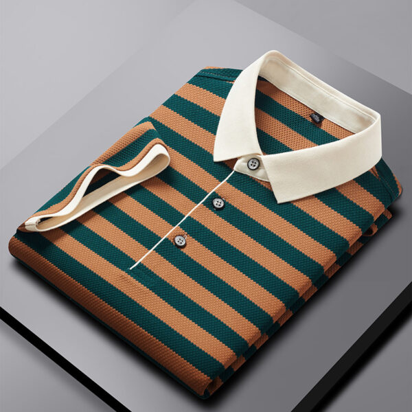 Pineapple Texture Striped Short Sleeve Cotton T-shirt Trendy Youth Half Casual Top Polo Shirt - Image 5