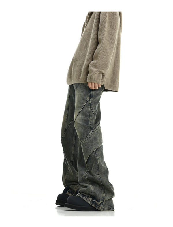 American Retro Distressed Yellow Mud Washed Jeans - Image 4