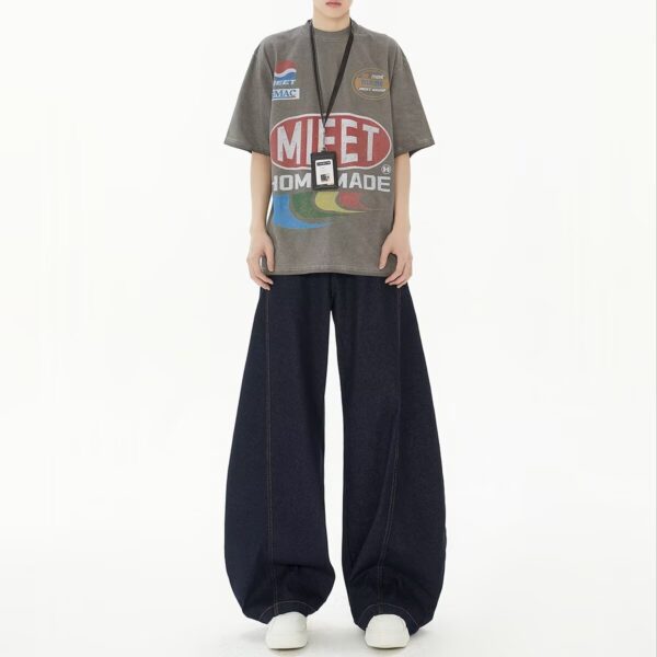 High Waist Dark Blue Wide Leg Jeans - Image 6