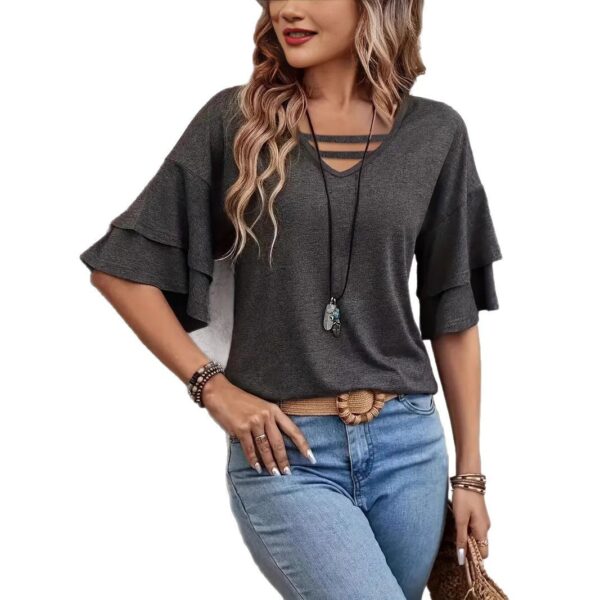 Women's V-neck Flounce Fashion T-shirt - Image 2