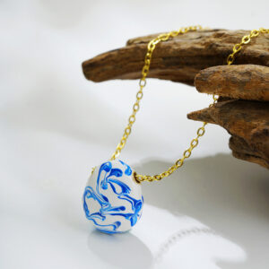 Retro Hand Painted Blue And White New Chinese Ceramic Necklace