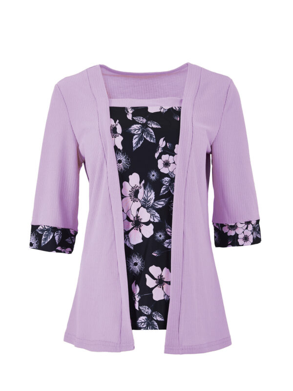 Women's Fake Two-piece Five-quarter Sleeve Printed Top T-shirt - Image 3