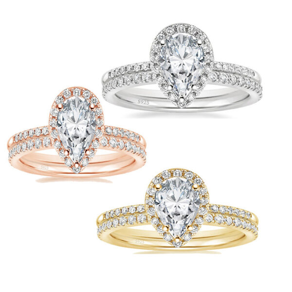 S925 Inlaid Water Drop Pear-shaped Zircon Women's Ring - Image 8