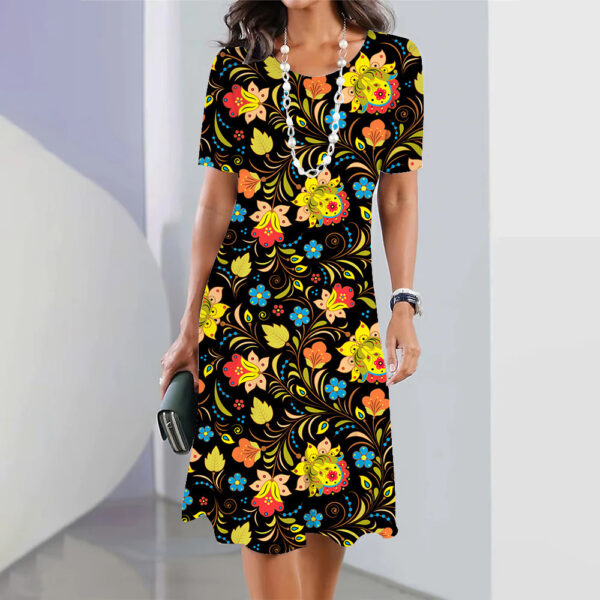3d Floral Blue Printed Round Neck Fashion Party Dress - Image 4