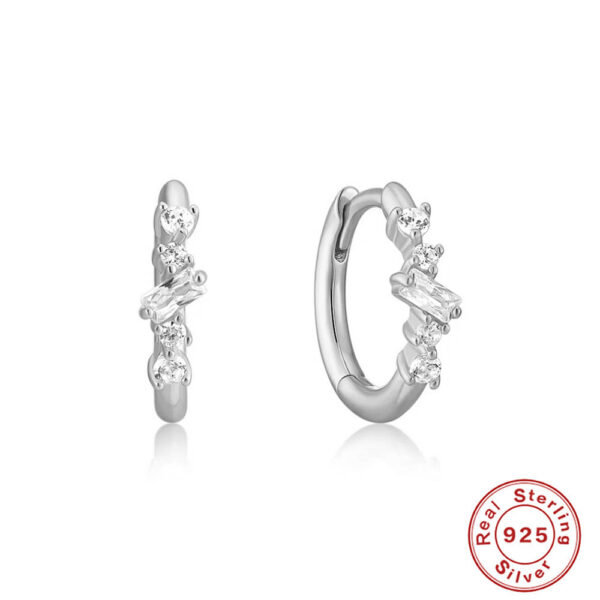 Sterling Silver Cluster Diamond Geometric All-match Earrings - Image 3