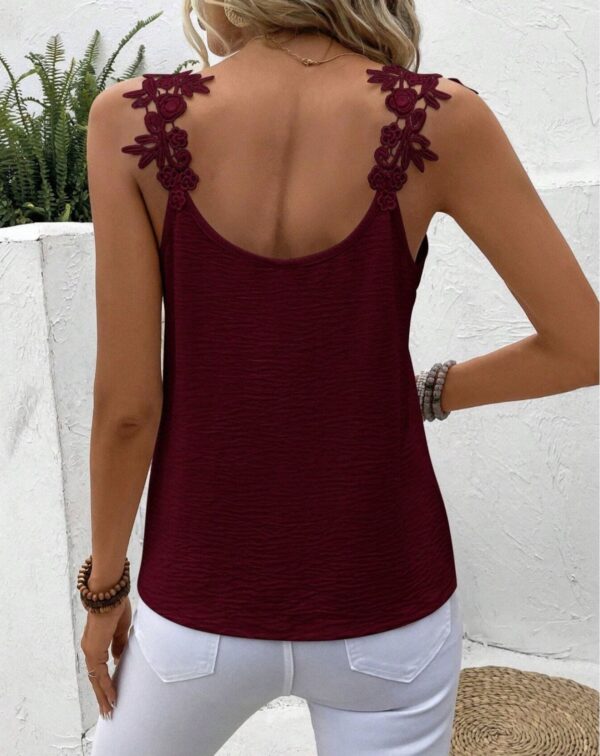 New 2 Solid Color V-neck Patchwork Sling Top - Image 8