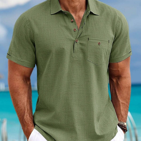Men's Shirt Amoi Shirt Men's Lapel Single Pocket Short Sleeve Shirt - Image 3