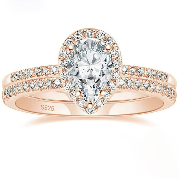 S925 Inlaid Water Drop Pear-shaped Zircon Women's Ring - Image 5