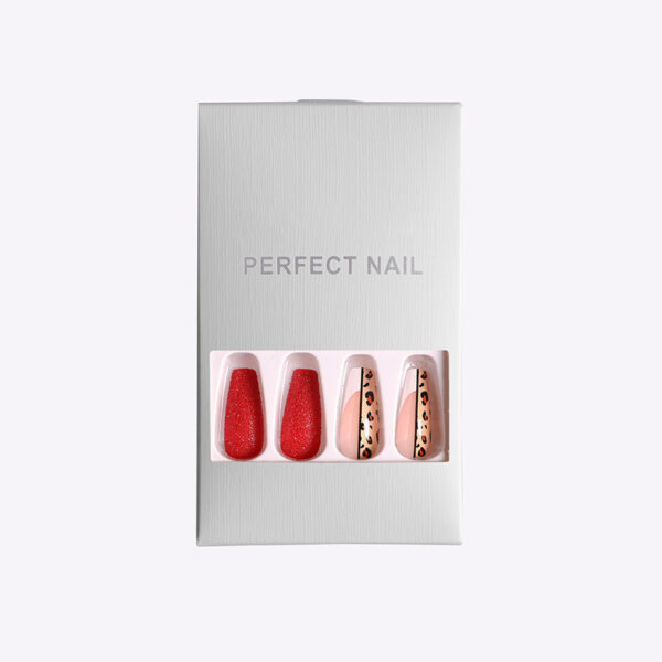 Red   Color Leopard Print Ballet False Nails - Image 4