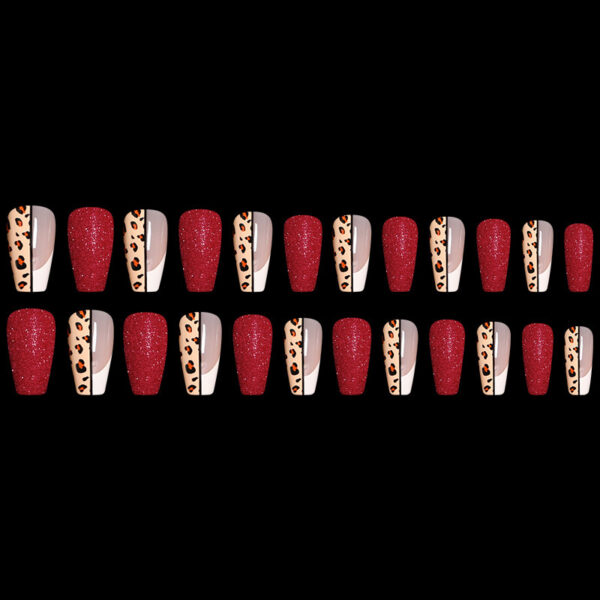 Red   Color Leopard Print Ballet False Nails - Image 2