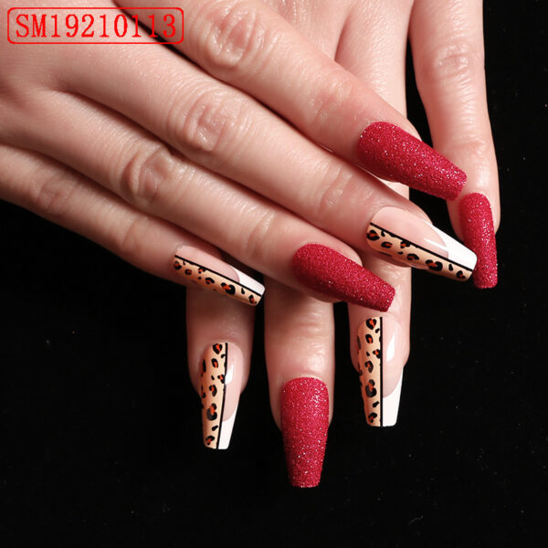 Red   Color Leopard Print Ballet False Nails - Image 5