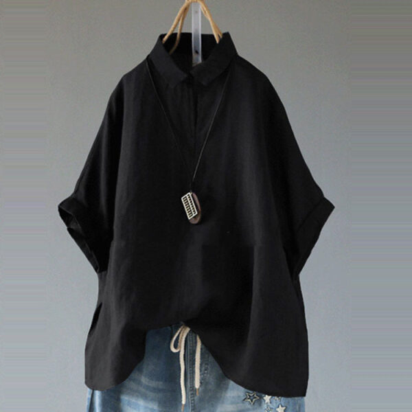 Stand Collar Loose Cotton Linen Solid Color Foreign Trade Women's Clothing Shirt - Image 3