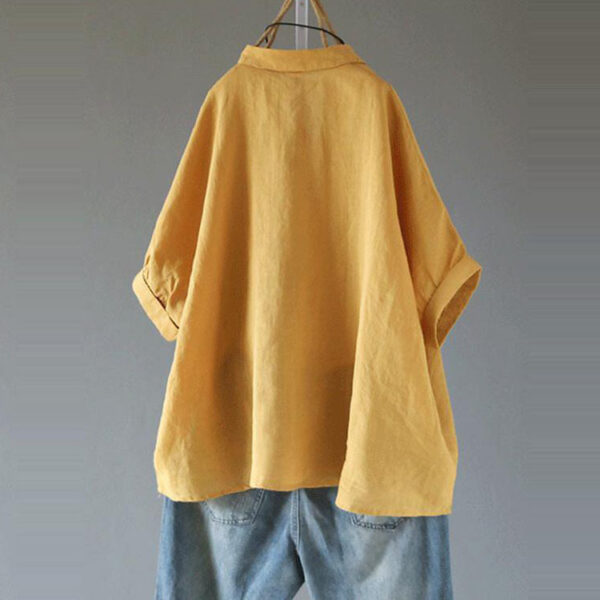 Stand Collar Loose Cotton Linen Solid Color Foreign Trade Women's Clothing Shirt - Image 4