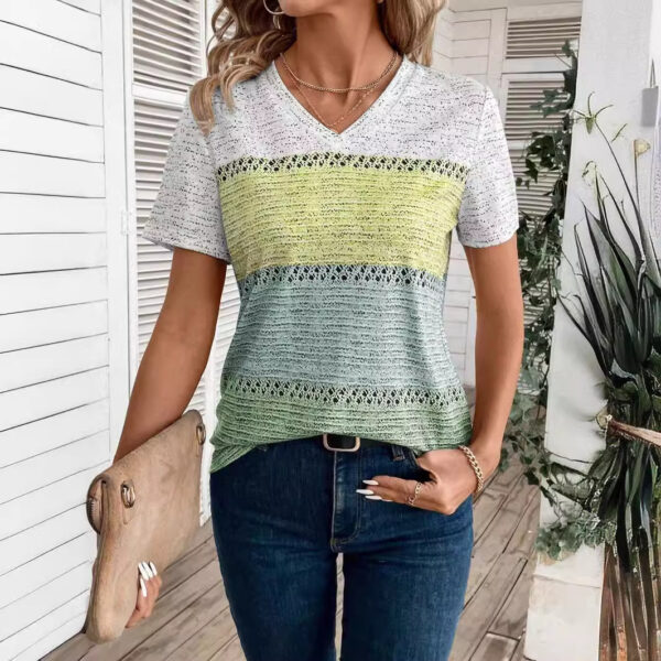 Printed Striped Casual Short-sleeved T-shirt - Image 10