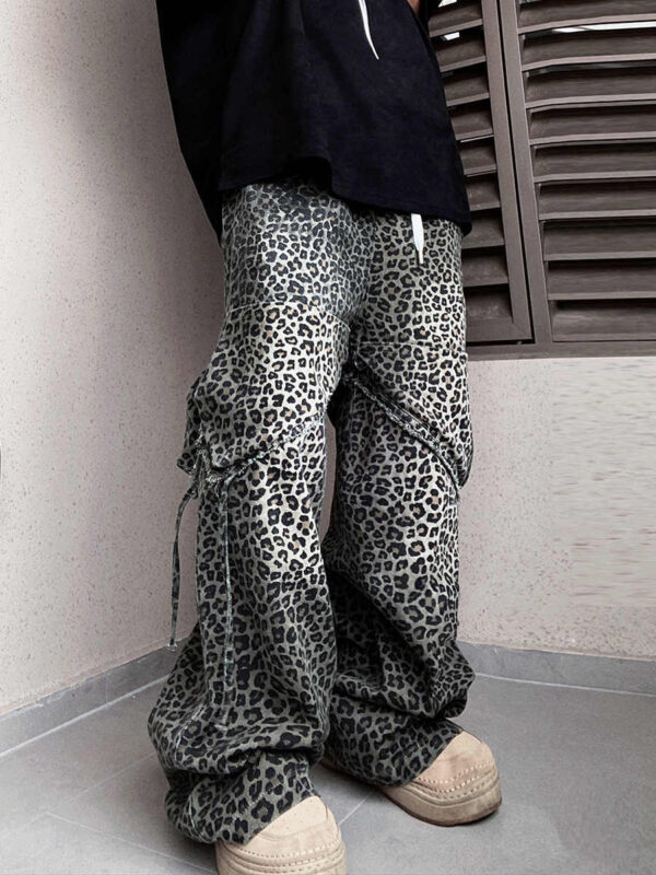 Loose Straight Slightly Flared Workwear Casual Wide-leg Mopping Leopard Jeans - Image 3