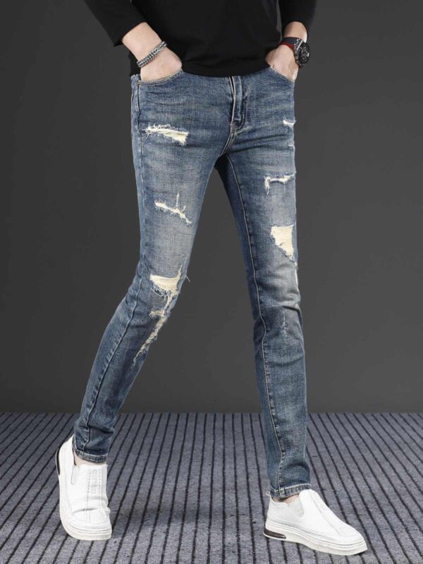 Men's Fashion Slim Fit Skinny Stretch Ripped Jeans - Image 2