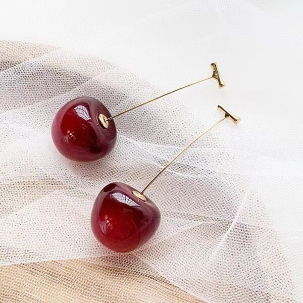 Red Cherry Fruit Acrylic Design Earrings - Image 7