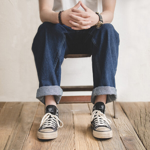 Men's Retro Dark Blue Loose Straight-leg Denim Trousers