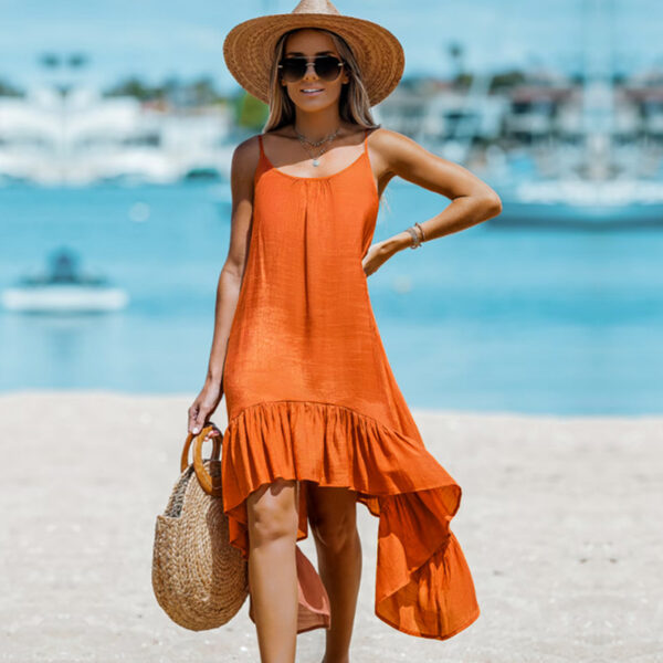 European And American Women's Fashion Solid Color Sling Casual Irregular Dress - Image 2