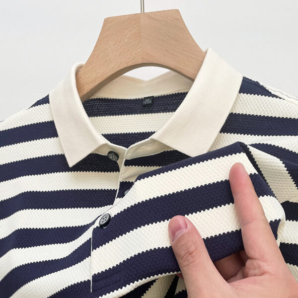 Pineapple Texture Striped Short Sleeve Cotton T-shirt Trendy Youth Half Casual Top Polo Shirt - Image 8