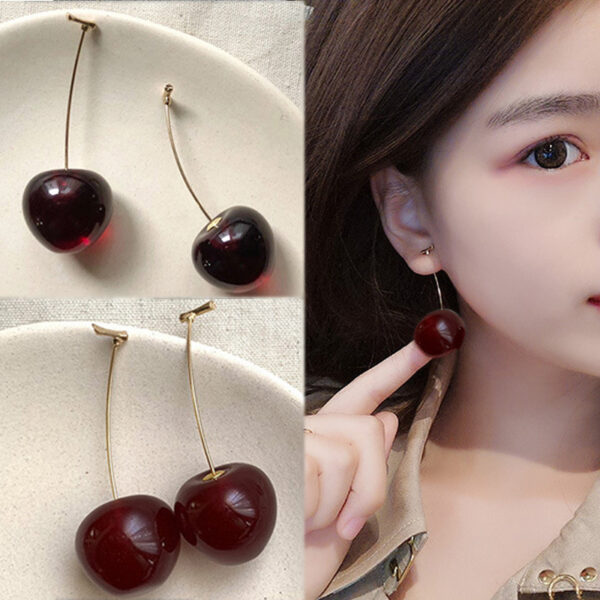 Red Cherry Fruit Acrylic Design Earrings - Image 4