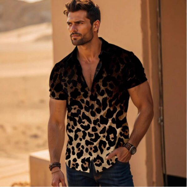 Four-sided Elastic Leopard Print Shirt Men - Image 6
