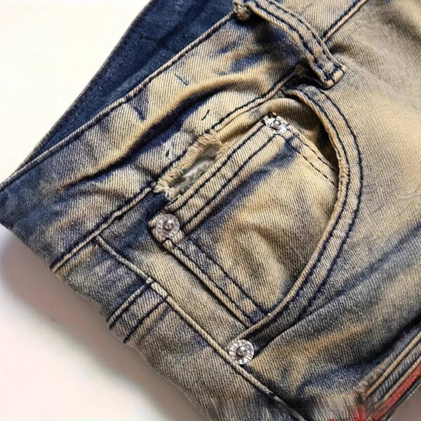 Slim-fit Stretch Ripped Embroidered Vintage Patch Jeans - Image 5