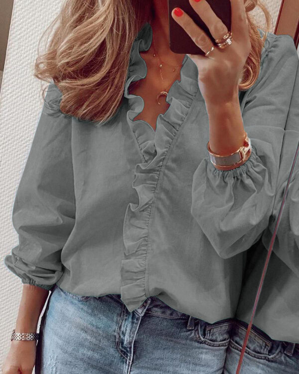 Spring And Summer New Long Sleeved Ruffled Blouse Women's Shirt Business Casual - Image 3