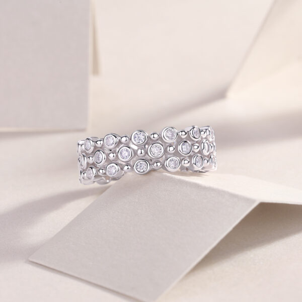 Multi-row Diamond Ring Luxury Fashion Set Moissanite Silver Ring - Image 3