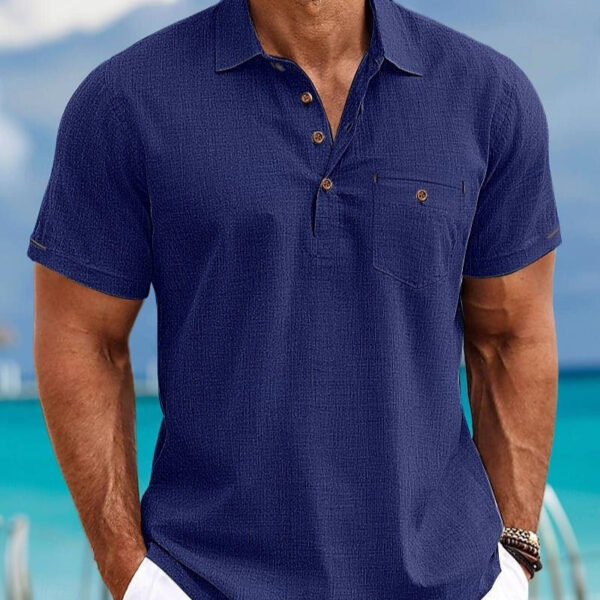 Men's Shirt Amoi Shirt Men's Lapel Single Pocket Short Sleeve Shirt - Image 4