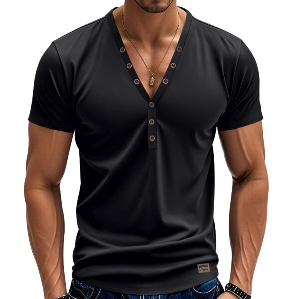 Men's Loose Thin Trendy V-neck Buttons Design - Image 7