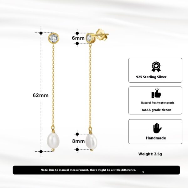 S925 Sterling Silver Ear Line Natural Freshwater Pearl - Image 3