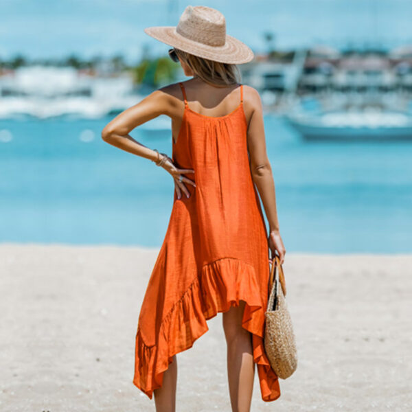 European And American Women's Fashion Solid Color Sling Casual Irregular Dress - Image 4