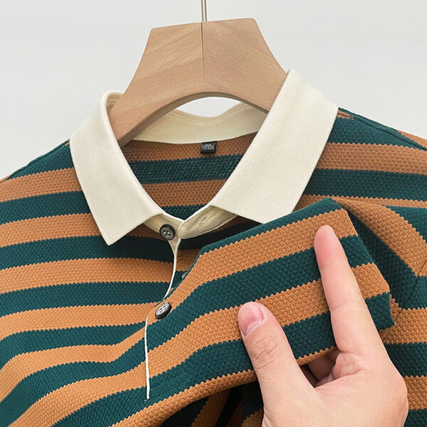 Pineapple Texture Striped Short Sleeve Cotton T-shirt Trendy Youth Half Casual Top Polo Shirt - Image 4
