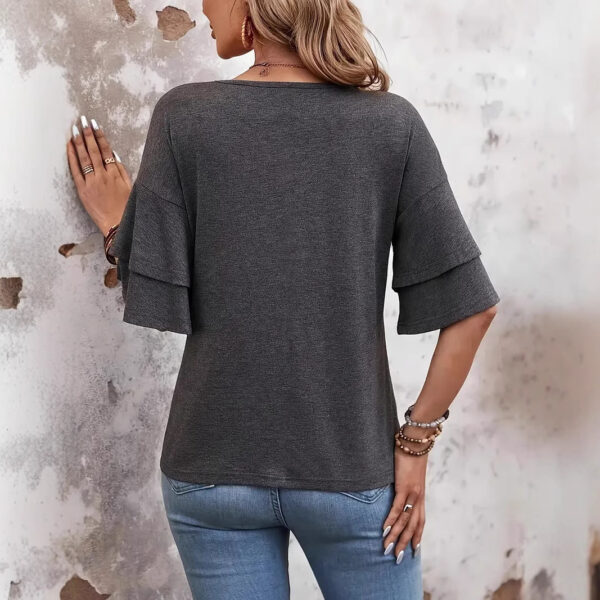 Women's V-neck Flounce Fashion T-shirt - Image 5