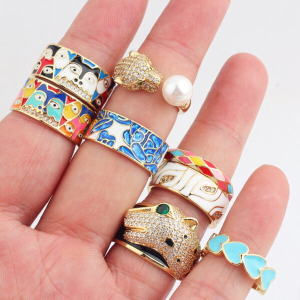Wide Blue Leaf Slate Pattern Ring - Image 5