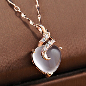 Natural Rose Quartz Pendant Silver Necklace Ladies