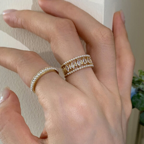 Light Luxury Pearl Open-end Zircon Ring Female Special-interest Design - Image 3