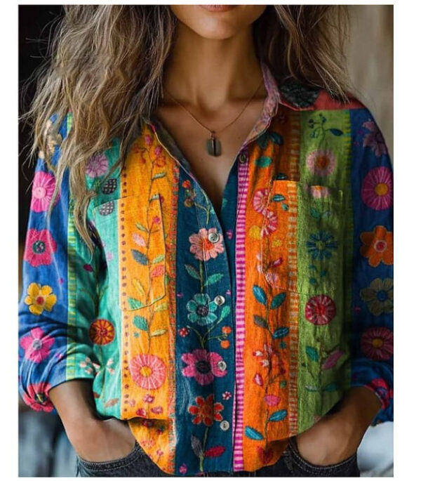 3D Printed Abstract Pattern Women's Long-sleeved Blouse - Image 4