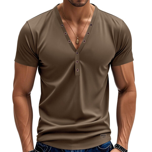 Men's Loose Thin Trendy V-neck Buttons Design - Image 10