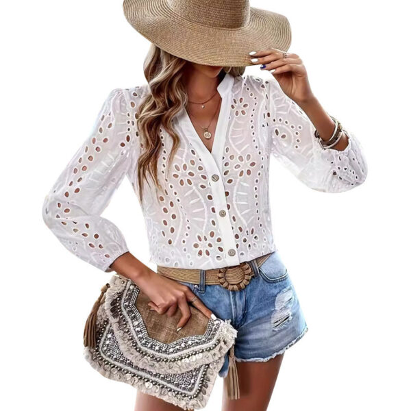 Women's Top Button White Fashion - Image 3