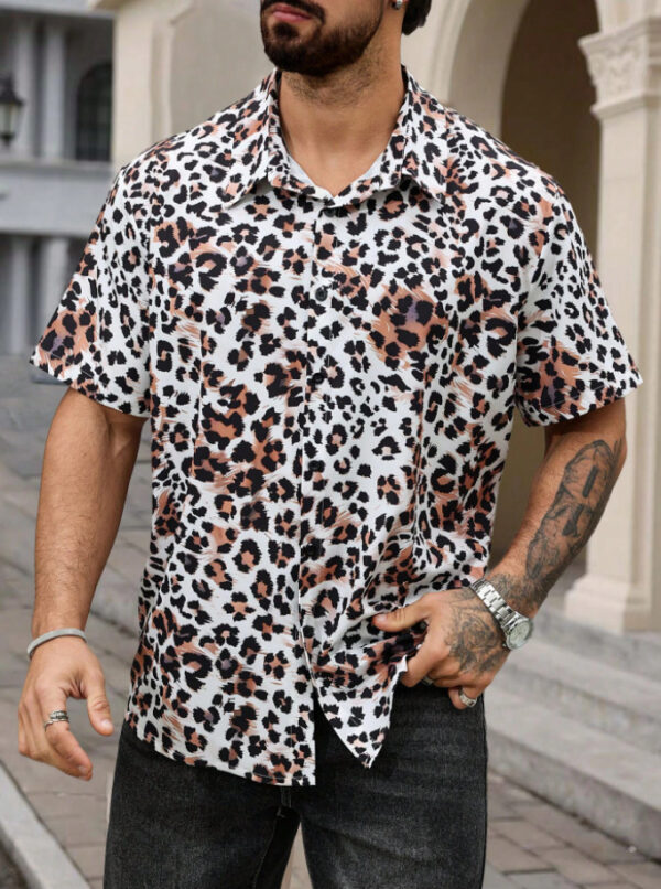 Four-sided Elastic Leopard Print Shirt Men - Image 4