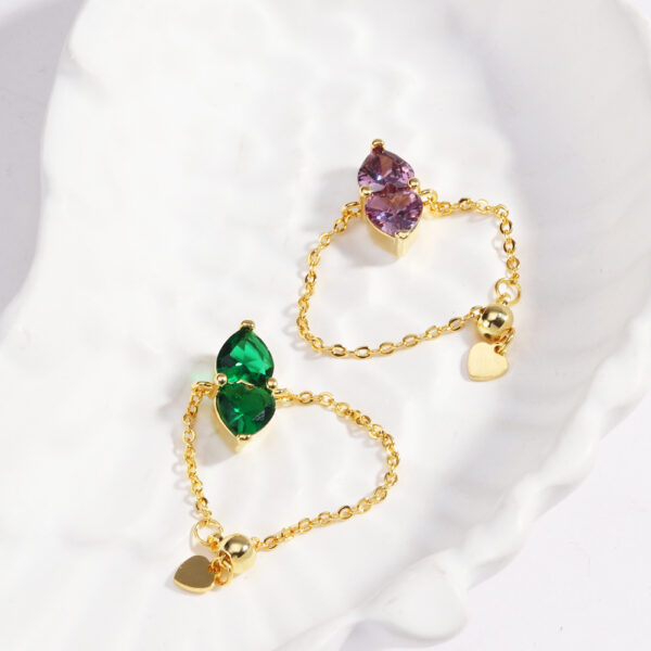Copper Plating Colored Loving Heart Stars, Sun And Moon Stretch Chain Ring - Image 9