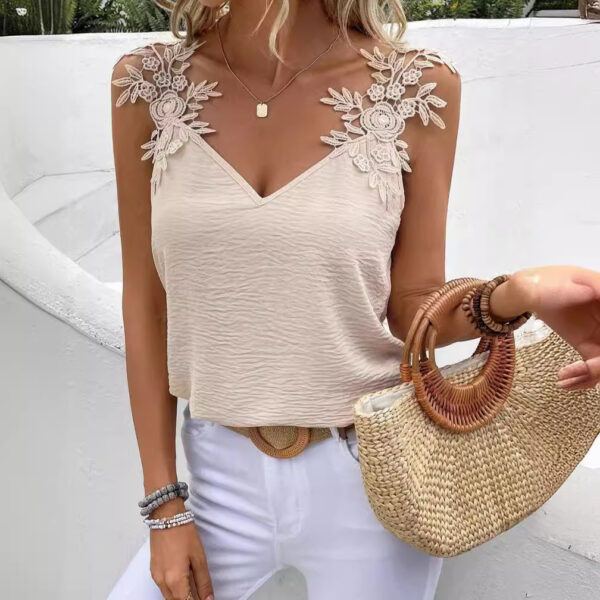 New 2 Solid Color V-neck Patchwork Sling Top - Image 4
