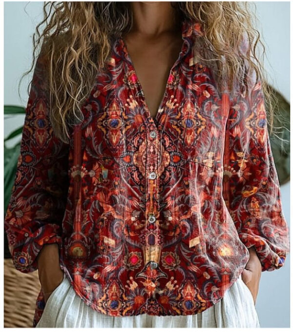 3D Printed Abstract Pattern Women's Long-sleeved Blouse - Image 9