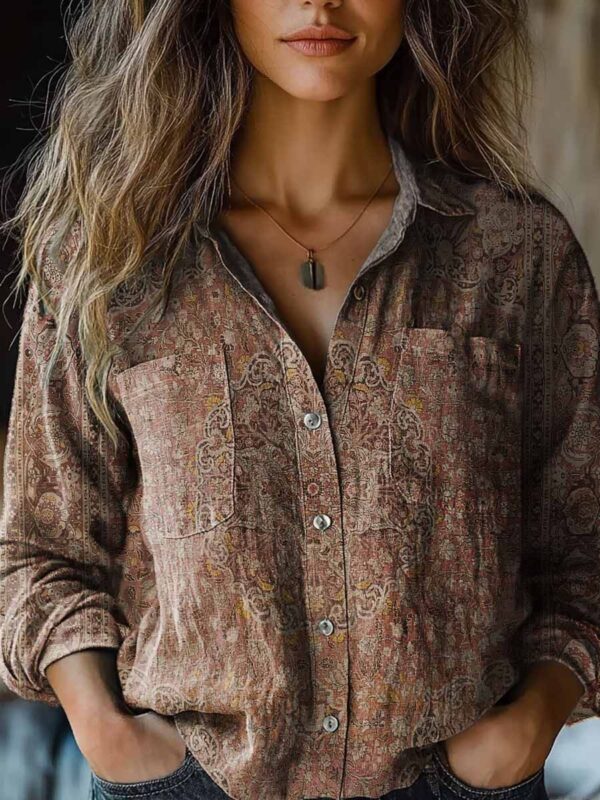 3D Printed Abstract Pattern Women's Long-sleeved Blouse - Image 2